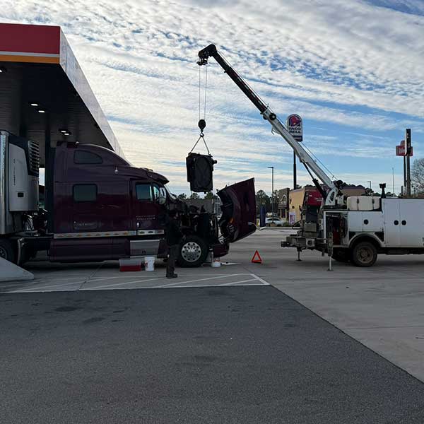 Diesel truck overheating and Bennett Mobile Truck Repair is pulling the radiator out to diagnose the issue